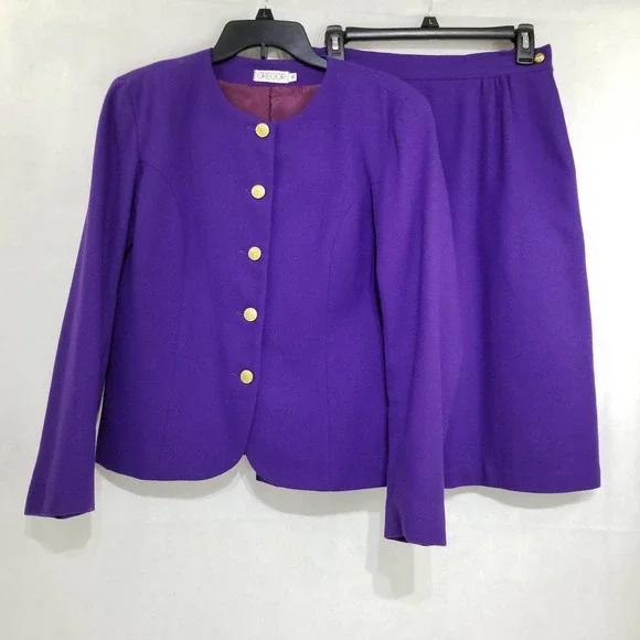 Vintage Gregor Wool Purple Skirt Suit Blazer Jacket 8 Lined - Picture 1 of 12